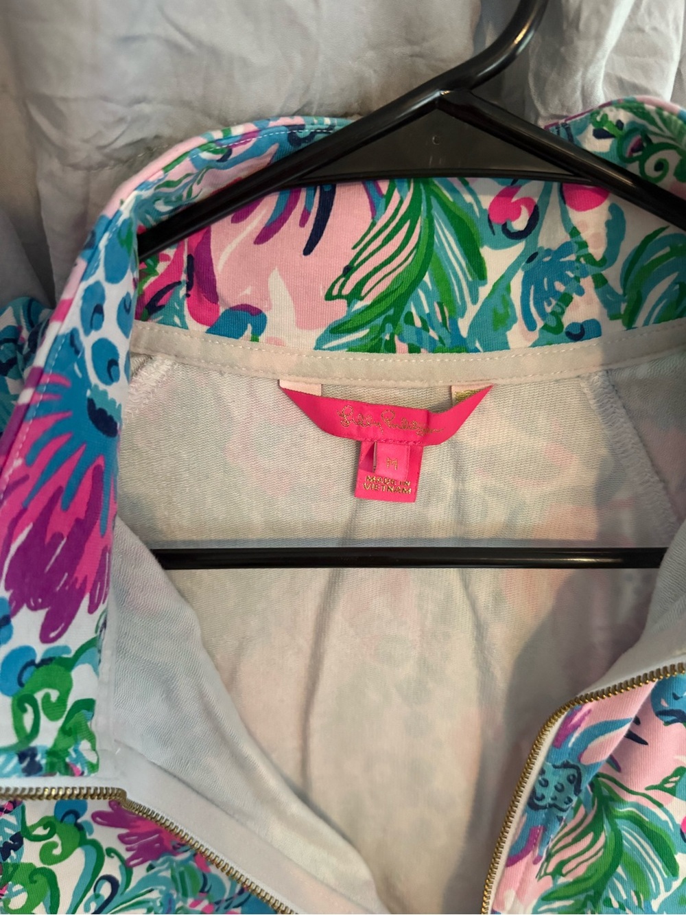 Lilly Pulitzer Pink Floral Half-Zip Pullover with Blue & Green Accents - Picture 3 of 4